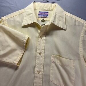 Vintage JC Penney Satin Touch Shirt Men Medium 15.5 Short Sleeve Button Pocket